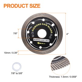 HARFINGTON 5pcs Diamond Saw Blade 4" Dia 7/8" Arbor Circular Cutting Wheel with 7/8" to 5/8" Arbor Adapter Reducer Ring for Masonry Tile Marble Ceramics Concrete Cement Brick, Black