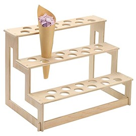 Cone Stand Cone Display Holder 3 Levels Wooden Ice Cream Stand Food Cone Display Stand Hand Roll Sushi Popcorn Stand for Birthday Wedding Decoration (1 Piece)