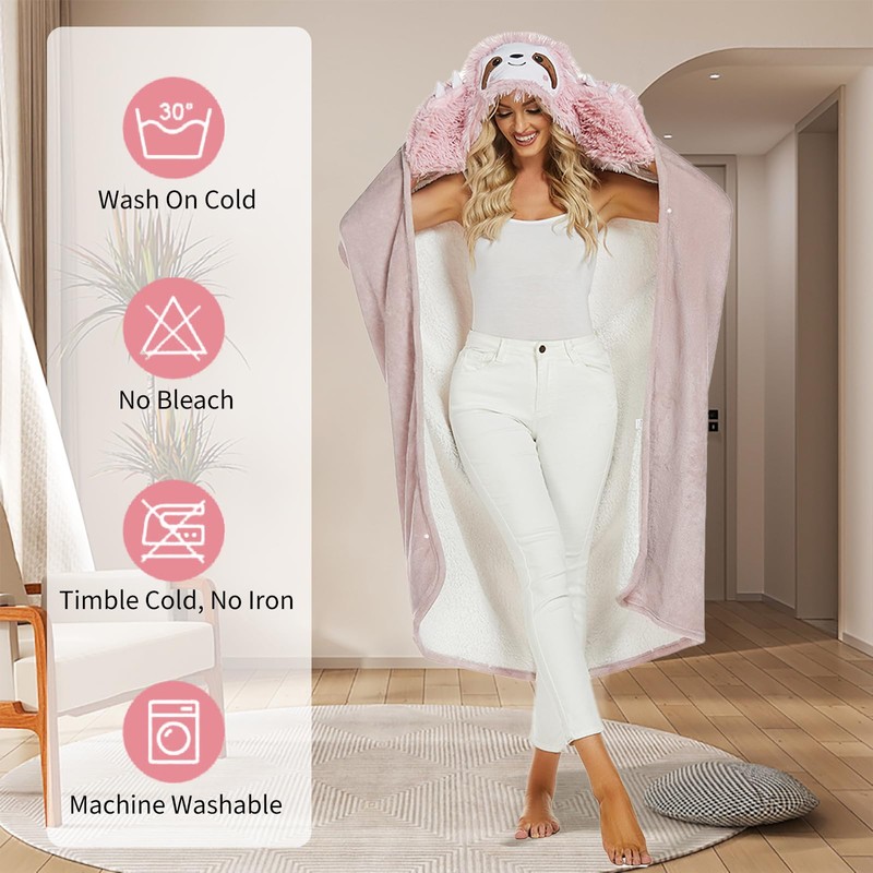 Bocguy Sloth Blanket, Pink, 160 x 120 cm, Portable Blanket,