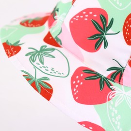 LANGZHEN Cartoon Infants Toddlers Hats Chin Strap Baby Boys Girls Sun Protection Hat Outdoor Wide Brim Bucket Hat with Neck Flap(Strawberry-Red,L:2-4T)