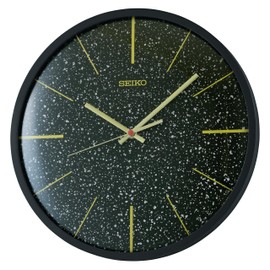 Seiko QXA828KLH Modern Faux Granite Non Ticking Wall Clock, Black, 13 Inch
