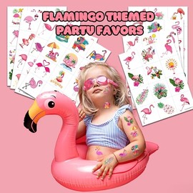 96 piezas de pegatinas de tatuajes temporales de flamencos, decoración para fiestas de cumpleaños hawaianas, tropicales, de verano, luau, regalos, pre