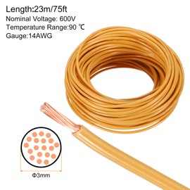 MECCANIXITY 75 Feet Electrical Wire Insulated Stranded Copper 14 AWG Hook Up Wire Cable THHN Wire Residential, Industrial, Grounding, Electrical Rated for 600 Volts, UL Listed, Orange