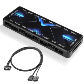 MEIRIYFA ARGB PWM Controller Hub 12V 4Pin PWM & 5V 3Pin ARGB with SATA Power 2-in-1 Hub 8-Way PC Case Fan Controller for LEDs, Computers
