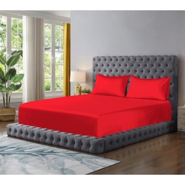 Fitted Sheet Extra Deep Pocket 16 inch (40cm) Bedding Soft Brushed Microfibre Fabric Shrinkage and Fade Resistant Non Iron Bottom Fitted Sheet (Red, King)