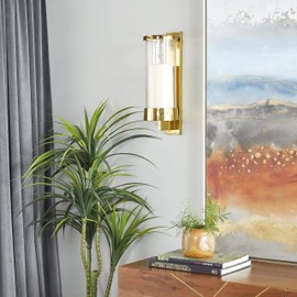 Deco 79 Aluminum Metal Single Candle Wall Sconce, 5" x 7" x 16", Gold