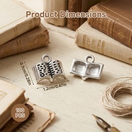 100 Pcs Book Charms for Jewelry Making, Metal Vintage Open Book Pendant Charms with Bead Loop, Small Bookish Craft Supplies for Bracelets, Earrings, Necklaces, Keychains, Cards, Tags & Readers
