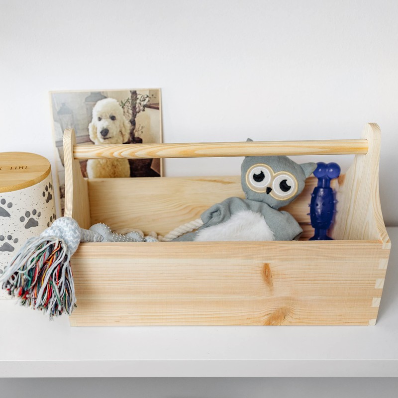 Creative Deco Unpainted Wooden Toolbox Storage Box with Handle |