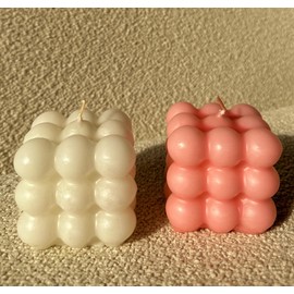 Scented Bubble Candle – Soy Candles for Home Decor, Decorative Candle Set, Cube Bubble Candles, Handmade Decorative Candle (Pink and White - 2 pcs)