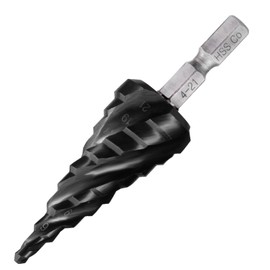 Invincible 4-Blade Step Drill, 0.1 - 0.8 inch (4 - 21 mm), 9 Steps, 0.25 inch (6.35 mm), Hexagonal Shank, Bamboo Shoot Drill, Spiral Drill, TiAlN Nitriding, Titanium Coating, HSS-Co, Ultra Hardness,