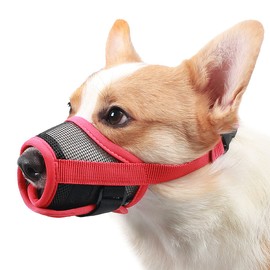 Mayerzon Dog Muzzle with Adjustable Strap to Prevent Biting Fierce Barking and Chewing, Air Mesh Breathable Pet Muzzle for Small Medium Large Dogs Red