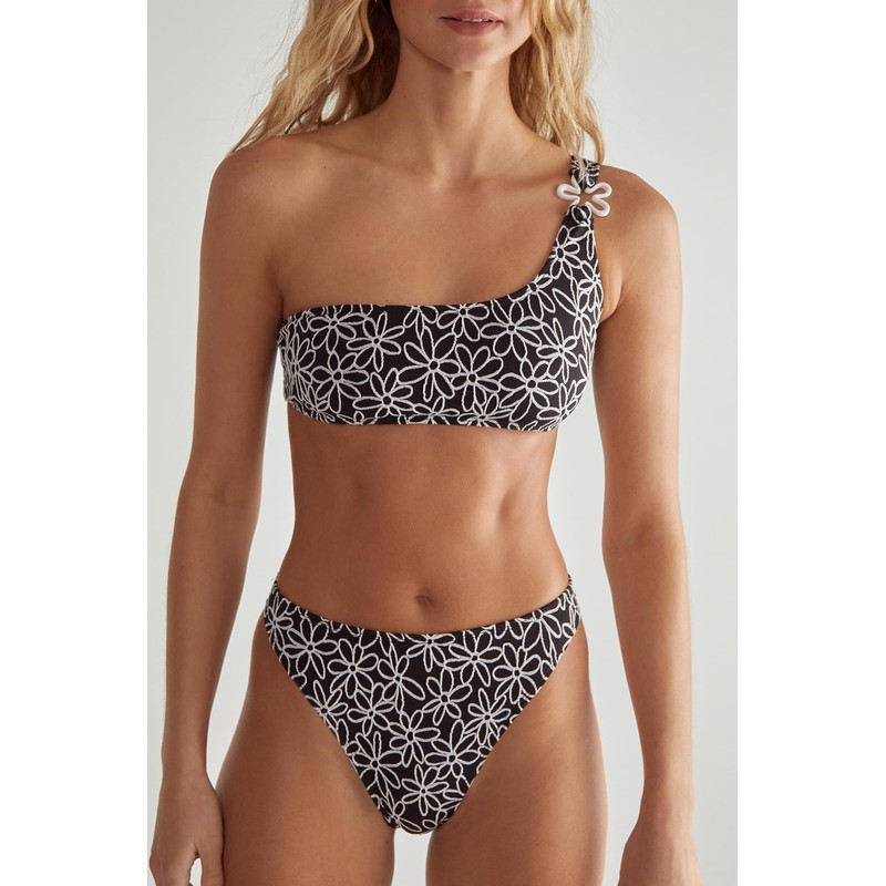 Nasty Gal Women's Standard Floral Textured One Shoulder Bikini Set,