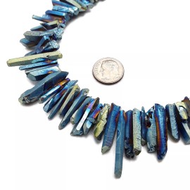 No Brand Metallic Blue Green AB Electroplated Quartz Top Drilled Beads 15.5" Strand