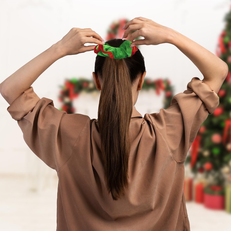 Christmas Hair Scrunchies, 4Pcs Velvet Elastic Hair Bands Red Green