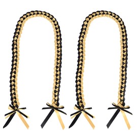 2pcs Graduation Leis 40inch, Black Gold Graduation Honor Cords Double Layer Graduation Ribbon Leis Braided Garland Lanyards with Bow Ends for Graduation Party Decorations Accessory Prom Supplies