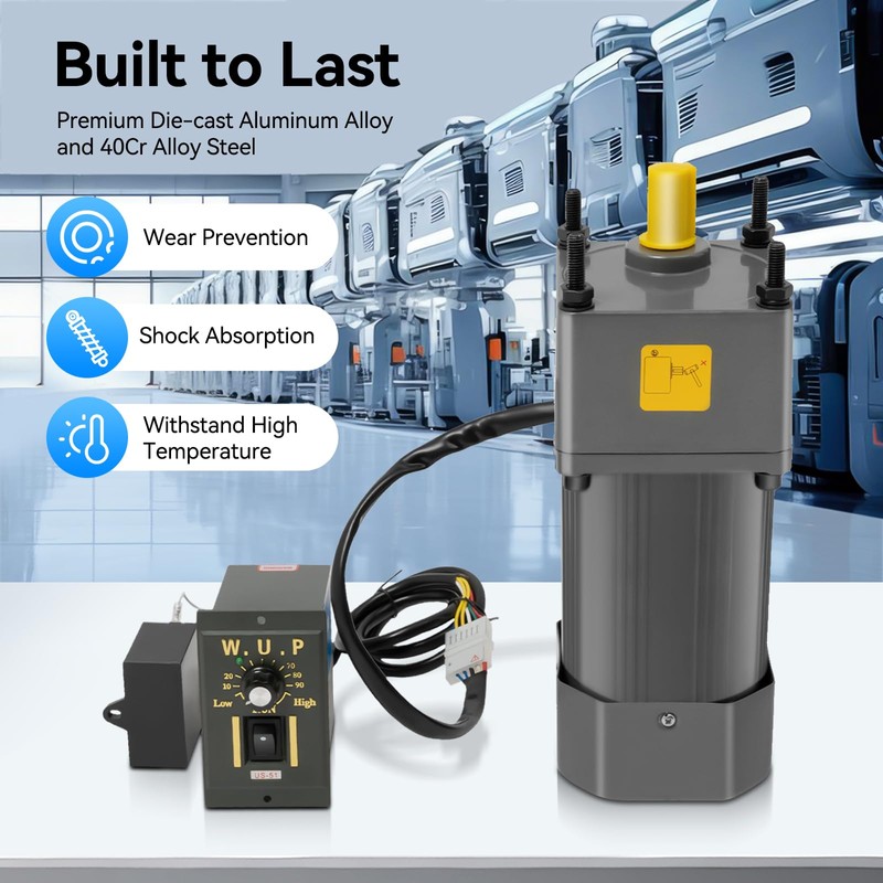 BJTDLLX Variable Speed Motor, 250W 5K Gear Motor + Reducer