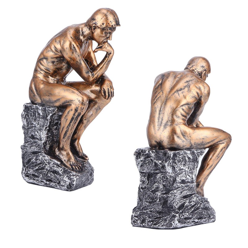 HERCHR Statue Bronze The Thinker Man Bronze Sculpture, Deep Contemplation