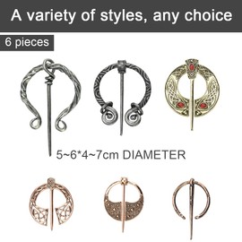 DURANTEY 6 Pieces Scarf Buckle Vintage Fibel Medieval Scarves Scarf Buckle/Brooch Medieval Antique Silver and Rose Gold Buckle for Scarf for Men Women Costume Accessories Viking Brooches
