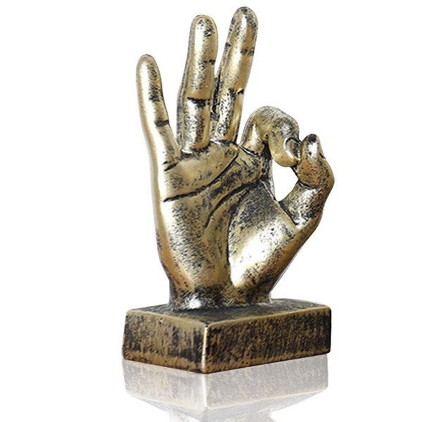 LEPENDOR Golden Polyresin Hand Gesture Desk Statues Finger Sculpture Decor - Golden Ok Fingers