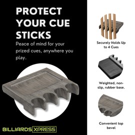 BILLIARDS XPRESS Pool Stick Holder, Portable Claw Rack Holds Sticks Against Table, Bar or Chair Weighted Solid Wood with Rounded Edges and Non-Slip Pad (Gray, 4 Cue Claw)
