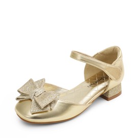 DREAM PAIRS Girls' Ballet Flats, Communion Shoes, Princess Shoes, Flat Shoes, Mary Jane Festive Shoes, Bow, White, Black, gold, 35 UK