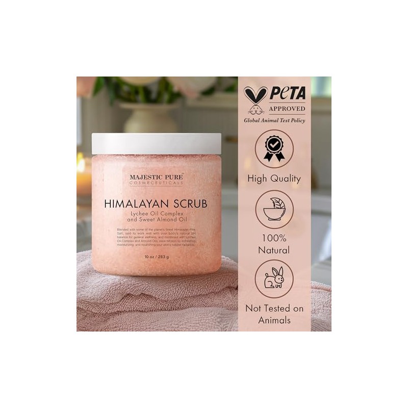 Majestic Pure Himalayan Salt Body Scrub with Lychee Oil, Exfoliating