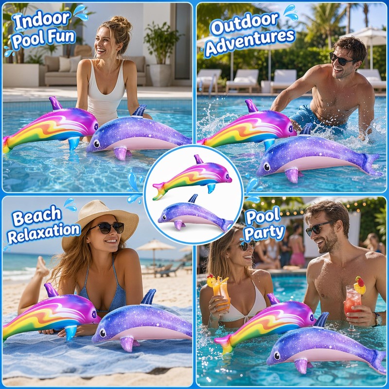 2 Pack Inflatable Dolphin Beach Inflatables 90cm Large Dolphin Float