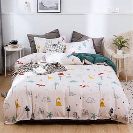 Koudi Dino Bed Linen 140 x 200 cm 2-Piece Boys Girls Bed Linen Cartoon Dinosaur Pattern Reversible Bed Linen 100% Microfibre Children's Duvet Cover with Pillowcase 70 x 90 cm