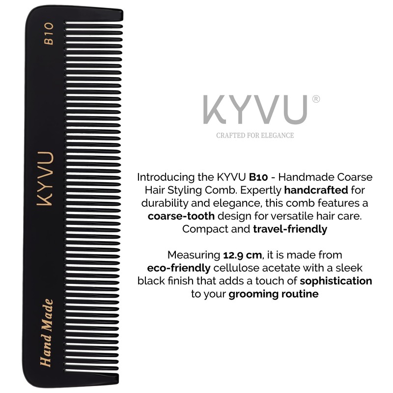 KYVU B10 Black Coarse-Tooth Hair Comb for Men & Women,