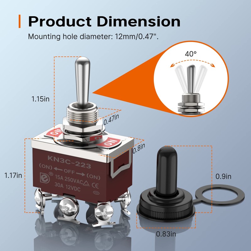Joinfworld Momentary Toggle Switch 12V DC 3 Way 30 Amp