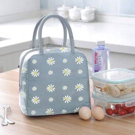 Lunch Bag, Insulated Lunch Bag Cooler Bag Portable Thermal Lunch Bags Organizer Tote Bag for Women Adults Kids Work School Picnic (Daisy Grey Blue)