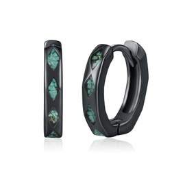Black Hoop Earring 925 Sterling Silver Turquoise Earrings Black Huggie Earrings Gothic Jewelry Punk Gifts for Women Men