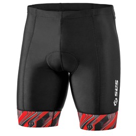 SLS3 AG Triathlon Shorts Men - Padded Mens Tri Shorts - Durable FRT Fabrics - 8" Tri Short Men, 4 Pockets (Black/Red Icon, Medium)