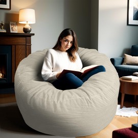 Anuwaa Bean Bag Chairs for Adults, 4FT Bean Bag Chairs with Plush Microfiber Removable Cover, Giant Bean Bag Chairs with Memory Foam Big Sofa Bean Bag Chairs for Reading, Gaming Cozy Chair, Beige