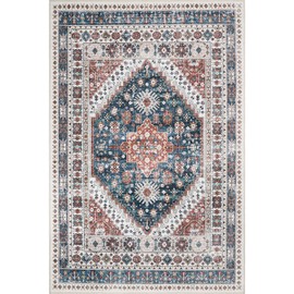 zesthome 8x10 Area Rugs for Living Room,Non-Slip Backing Washable Rugs,Vintage Large Area Rug，Stain Resistant Home Decor Rug (Blue,8'x10')