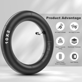 Amitor 10 x 2 Inner Tube, 10 Inch Inner Tube E Scooter Thickened, High Elasticity Butyl Rubber Pram Hose 10 x 2 with Silver Valve 90°, Durable E Scooter Replacement Hose 10 x 2 Inches, 2 Pieces