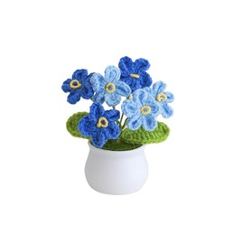 ANCEOMU Artificial Crochet Flowers, Handmade Knit Floral Arrangements for Home Decor, Wedding Bouquet Centerpiece Gift for Mother’s Day, Birthday, Anniversary, Kitchen, Office Desk (Blue-A)
