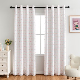 MYSKY HOME 100% Blackout Curtains for Nursery Thermal Insulated Pink Pom Pom Curtains 72 Inch Length for Girls Bedroom 2 Panels Grommet White Sheer Curtains for Dining Room Door, 52W x 72L