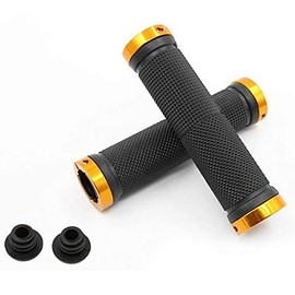 Riloer 2 x MTB Bike Double Lock-on Grips Handlebar Grips Made of Soft Aluminium Alloy Gold