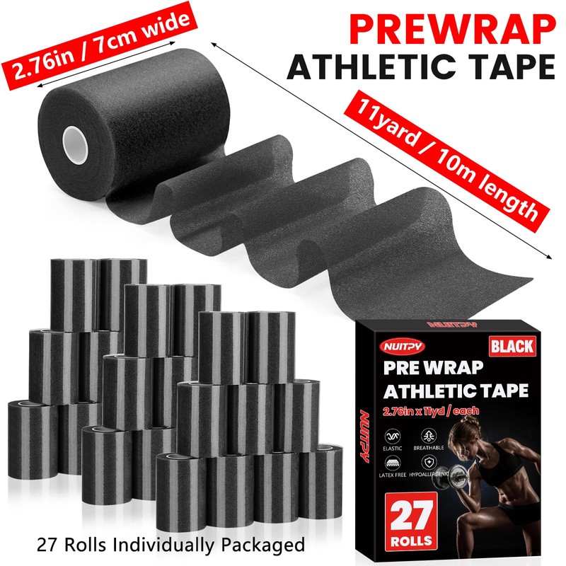 27 Pack Black Pre Wrap Tape, 2.76 Inch x 11