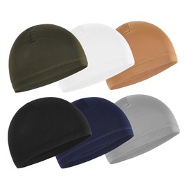 Helmet Liner Skull Cap Beanie, Sweat Wicking Hard Hat Liner, Under Helmet Skull Cap, Moisture Wicking Head Cap for Men Women (Polyester+Spandex, Classic Solid 6pcs)