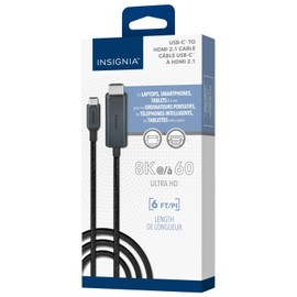 INSIGNIA 6 ft. 8K Ultra HD USB-C to HDMI 2.1 Braided Cable, 8K High-Resolution, 48Gbps high-Speed Data Transfer, Gold Plated connectors for Laptop, Tablet, Smartphone, MacBook, Monitor, TV