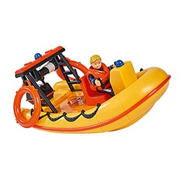Simba 109251047 Fireman Sam Neptune Boat with Penny Figure in Diving Outfit, with Secret Compartment and Mechanical Winch, Floats on Water, 20 cm, for Children from 3 Years