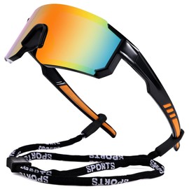 COASION Kids Baseball Sunglasses - Baseball Sunglasses for Boys Girls With Strap - Sports Softball Shades Age 3-10(Black/Gold Mirror)