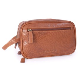 BUCKLESTONE - Leather laundry bag/shaving bag - Durham, light brown, Toiletry bag