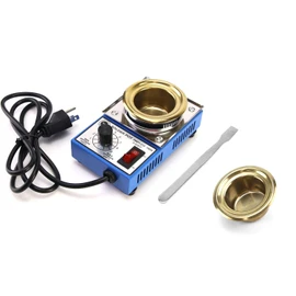 QWORK Solder Pot, 150W 110V, 50mm Soldering Bath Titanium Plate, Capacity 500g 200-450°c,Include Extra 50mm pot& Solder Paste Scraper for Welding and Soldering Bath