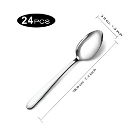 Pleafind 24 -Pcs Dinner Spoons, 7.4 inch Spoons Silverware, Stainless Steel Spoons Set, Silver Spoons, Silverware Spoons Use for Home, Kitchen, Restaurant,Dishwasher Safe, Mirror Polished