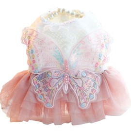 AZA - Vestidos de princesa para perros pequeños, ropa de Lolita, disfraz de hadas de mariposa, gato y niña, lindo chamarra de encaje, trajes de otoño y verano (L,rosa)
