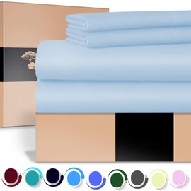 URBANHUT Egyptian Cotton Sheets Set (4 Piece) 700 Thread Count - Bedspread Deep Pocket Premium Bedding Set, Luxury Bed Sheets Sateen Weave (Light Blue, King)