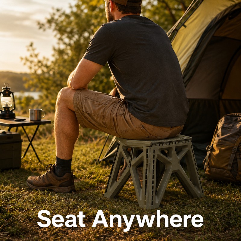 Folding Camp Stool for Outdoor Seating - Compact Plastic Seat